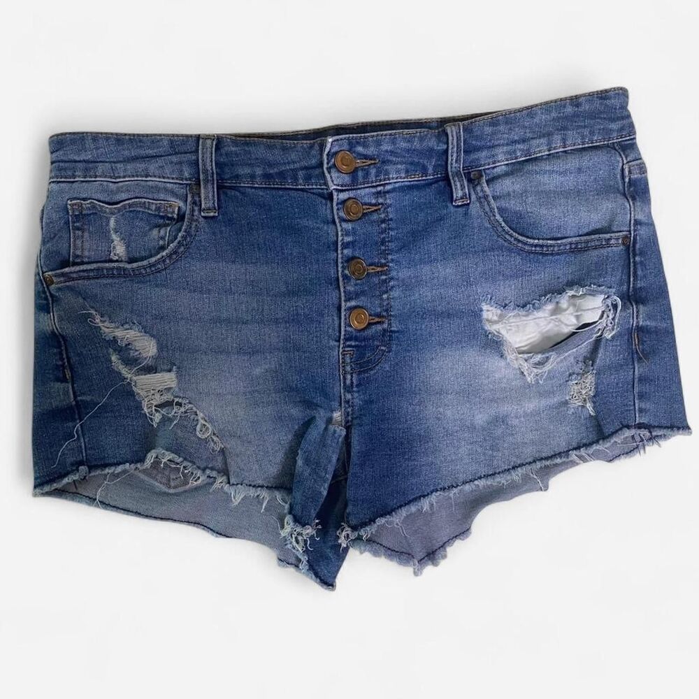 No Boundaries Women's Blue Distressed Short Shorts Size Juniors 15